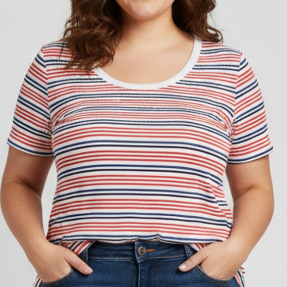 Talbots 2X Red, Black, and Blue Striped Scoop Neck Shirt - Picture 1 of 4